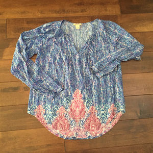 Womens Lucky Brand Boho Long Sleeve Top Sz S